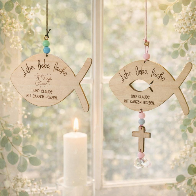 SVG Laserdatei Fisch Kränze 9 Designs inkl Sonnenfänger Konfirmation Kommunion Firmung Taufe Anhänger Kirche SVG-Datei personalisierbar – Bild 4