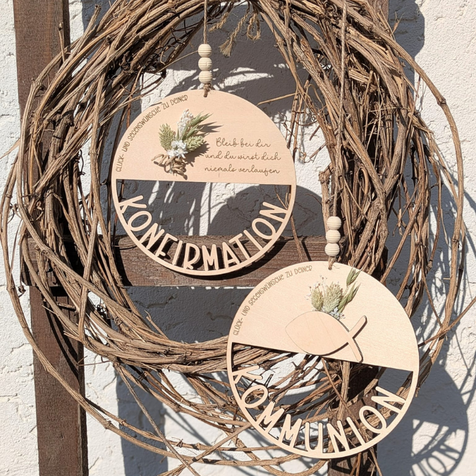 SVG Laserdatei 6er Set Kränze für Kommunion Konfirmation Firmung Geldgeschenk mit Fisch zum füllen mit Blumen oder Geldgeschenk SVG-Datei – Bild 3