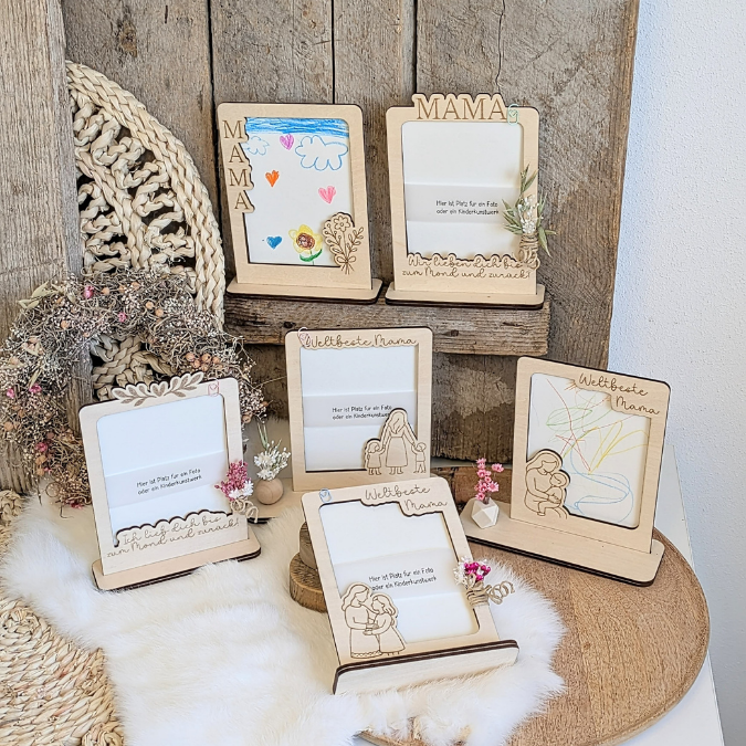 SVG Laserdatei 6 Designs Bilderrahmen Muttertag Mama mit Ständer für 3mm und 4mm Holz Beste Mama Mutter Mami Familie SVG Datei – Bild 3