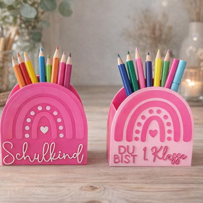 STL 3D Druck Datei 2er Set Regenbogen zum füllen Geldgeschenk Stiftehalter Schulkind inkl Blanko 3D-Druck Datei Geschenk zur Einschulung – Bild 3