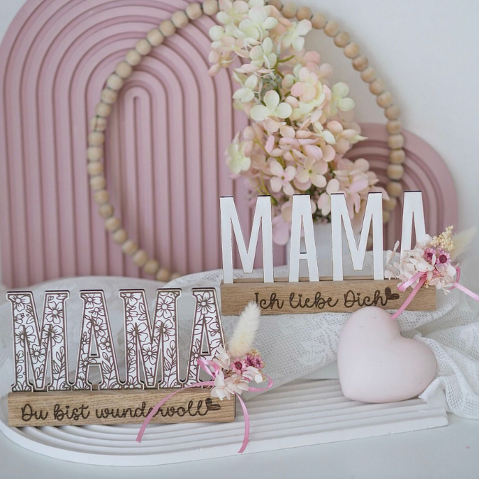 SVG Laserdatei Klötzchenschrift Mama Floral Muttertag Klötzchendatei Easy Sticks SVG Datei Mami – Bild 3