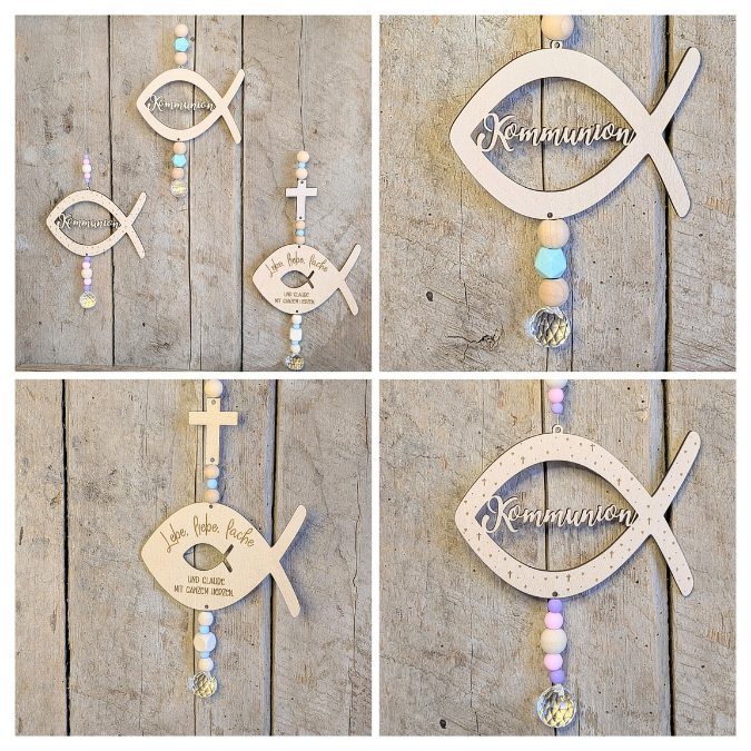 SVG Laserdatei Fisch Kränze 9 Designs inkl Sonnenfänger Konfirmation Kommunion Firmung Taufe Anhänger Kirche SVG-Datei personalisierbar – Bild 30