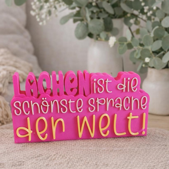 STL 3D Druck Datei Aufsteller Schriftzug Statement "Lachen ist die schönste Sprache der Welt" 3D-Druck Datei Quote Spruch positiv – Bild 6