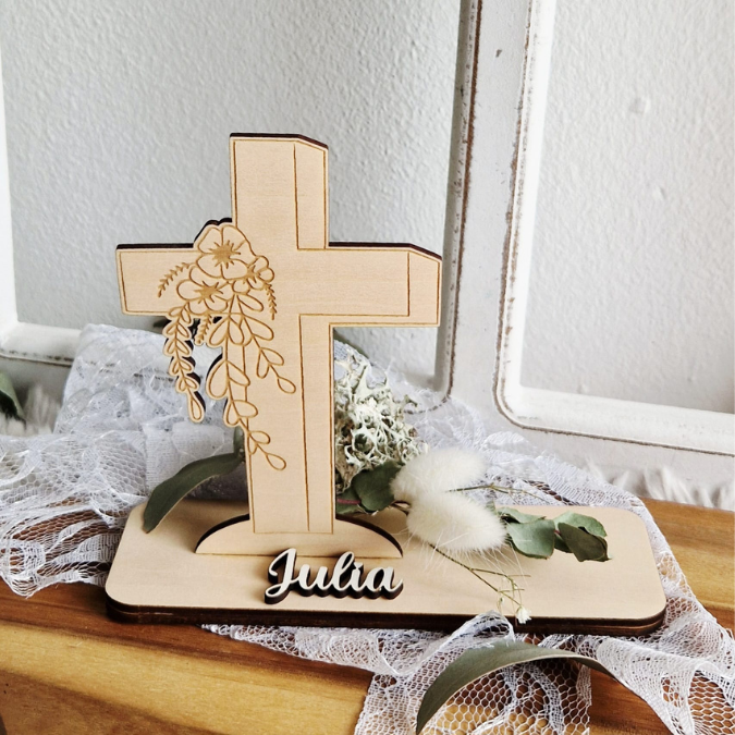 SVG Laserdatei 6 Designs Aufsteller Engel Kreuz inkl. Gravuren Kirche SVG-Datei personalisierbar Taufe Kommunion Konfirmation Firmung – Bild 13