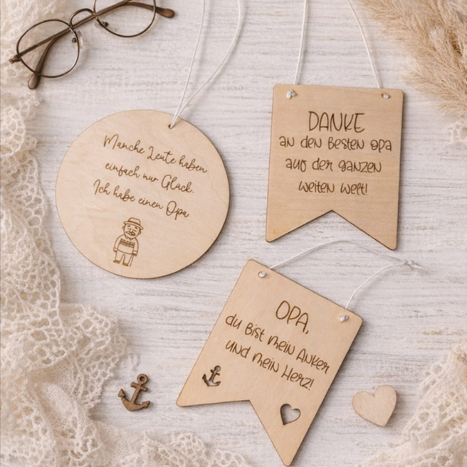 SVG Laserdatei Holzscheibe Wimpel 3er Set Opa Großvater Bester Opi Vatertag Familie Geschenkidee Großeltern SVG Datei Männer Mann UrOpa – Bild 7