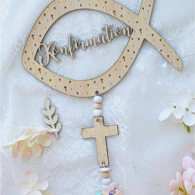 SVG Laserdatei Fisch Kränze 9 Designs inkl Sonnenfänger Konfirmation Kommunion Firmung Taufe Anhänger Kirche SVG-Datei personalisierbar – Bild 17
