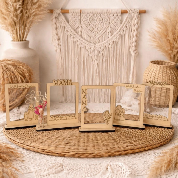 SVG Laserdatei 6 Designs Bilderrahmen Muttertag Mama mit Ständer für 3mm und 4mm Holz Beste Mama Mutter Mami Familie SVG Datei – Bild 4