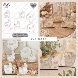 SVG Laser Datei 6 designs Kindergartenabschied Aufsteller Klötzchendatei und Holzscheiben Geschenk Erzieherin Kita KiGa SVG Datei Schulkind