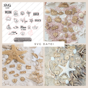 SVG Laserdatei 18 Designs Geschenkanhänger Meer Strand Urlaub Sommer Maritim Strandkorb Etiketten Tags SVG-Datei