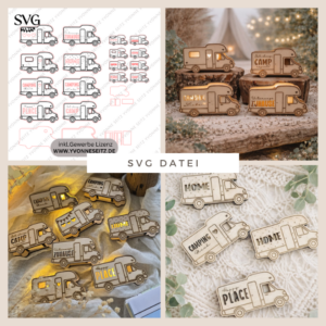 SVG Laserdatei Wohnmobil Camping 8 Designs 2 Größen klein für Ballonlichter groß für Lichterkette Ballonlicht Leuchtdeko SVG-Datei