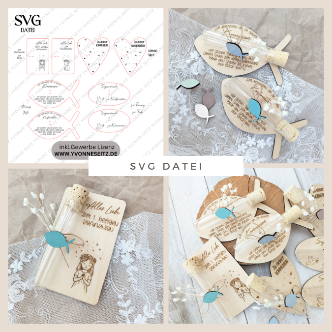 SVG Laserdatei 8 Designs Verpackung für Geld Kirchlich Kirche Konfirmation Kommunion Firmung Taufe Geldgeschenk SVG-Datei Glaube Reagenzglas