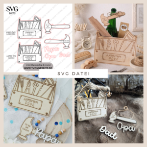 SVG Laser Datei Hammer Werkzeugkasten zum aufhängen Männer Geschenkidee für Papa Vatertag Opa Mann Lasercut Männergeschenk Vater Werkstatt