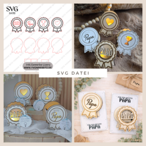 SVG Laser Datei 4 designs Mini Licht-Medaillen für Ballonlicht Geschenkidee für Papa Vatertag Opa Mann SVG Laserdatei Männergeschenk