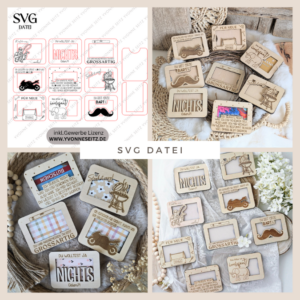 9 Designs Laserdatei Verpackung für Gutscheinkarten Gutscheine Geld Männer Mann Papa Ec Kartengröße Geldgeschenk Wunschgutschein SVG Datei