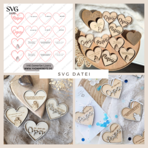 SVG Datei Rahmen Herzen für Papa Geschenkidee verschiedene Designs Vatertag Opa Mann SVG Laserdatei Laserfile Lasercut 3mm und 4mm Holz