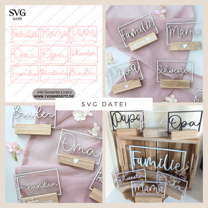 SVG Laser Datei Klötzchen Rahmen Mama Papa Oma Opa Schwester Familie Klötzchen Datei Easysticks Easy Sticks Laserdatei Muttertag vatertag