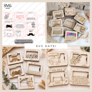 9 Designs Laserdatei Verpackung für Gutscheinkarten Gutscheine Geld Männer Mann Papa Ec Kartengröße Geldgeschenk Wunschgutschein SVG Datei