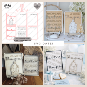 SVG Datei Rahmen mit Ständer Geschenkidee für Papa verschiedene Designs Vatertag Opa Mann SVG Laserdatei Laserfile Lasercut Männergeschenk 3mm 4mm
