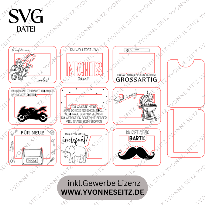 9 Designs Laserdatei Verpackung für Gutscheinkarten Gutscheine Geld Männer Mann Papa Ec Kartengröße Geldgeschenk Wunschgutschein SVG Datei – Bild 2