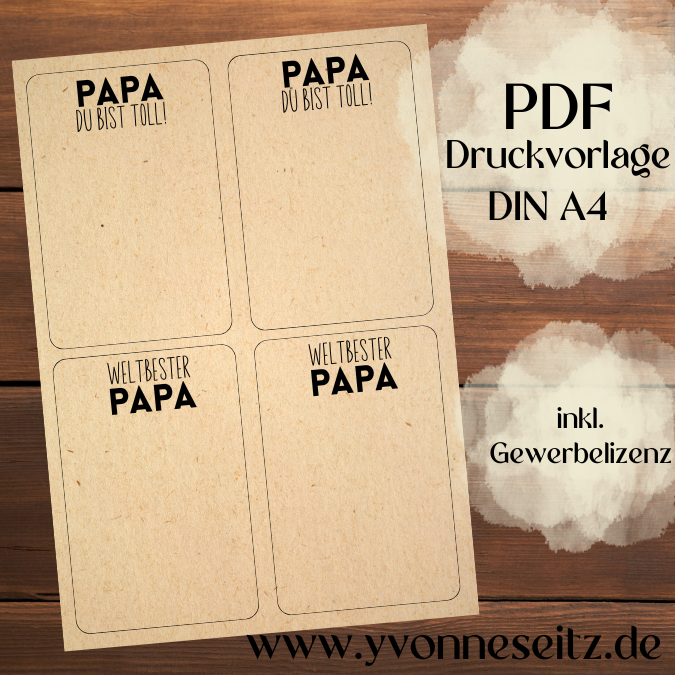 PRINT DRUCKVORLAGE PDF Verpackung Geschenkkarte 2 Designs Weltbester Papa du bist toll Vatertag Printable zum ausdrucken Tüte