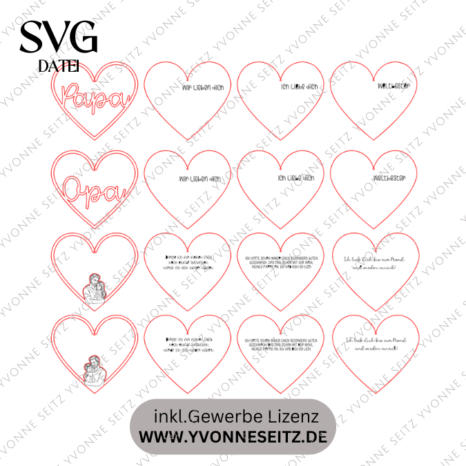 SVG Datei Rahmen Herzen für Papa Geschenkidee verschiedene Designs Vatertag Opa Mann SVG Laserdatei Laserfile Lasercut 3mm und 4mm Holz – Bild 2