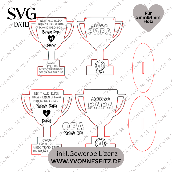 SVG Laser Datei Papa Opa Pokal zum stellen oder Hängen Geschenkidee für Vatertag Großvater Mann SVG Laserdatei Männergeschenk 3mm 4mm – Bild 2