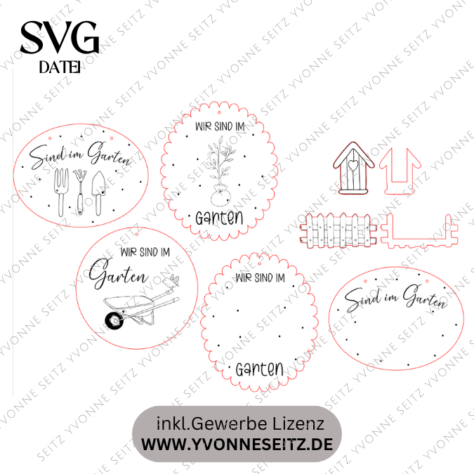 SVG Laserdatei 6er Set Holzscheiben Wir sind im Garten Schilder Schild Outdoor Gartenglück Blumen Gravur SVG Datei – Bild 2