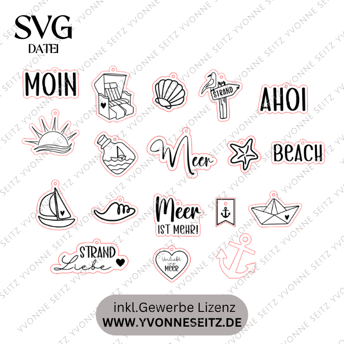 SVG Laserdatei 18 Designs Geschenkanhänger Meer Strand Urlaub Sommer Maritim Strandkorb Etiketten Tags SVG-Datei – Bild 2