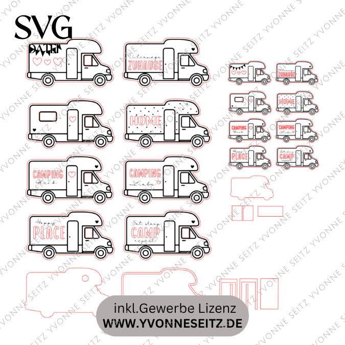 SVG Laserdatei Wohnmobil Camping 8 Designs 2 Größen klein für Ballonlichter groß für Lichterkette Ballonlicht Leuchtdeko SVG-Datei – Bild 2