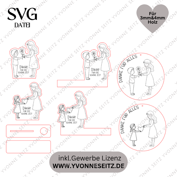 SVG Laser Datei 6 designs Kindergartenabschied Aufsteller Klötzchendatei und Holzscheiben Geschenk Erzieherin Kita KiGa SVG Datei Schulkind – Bild 2