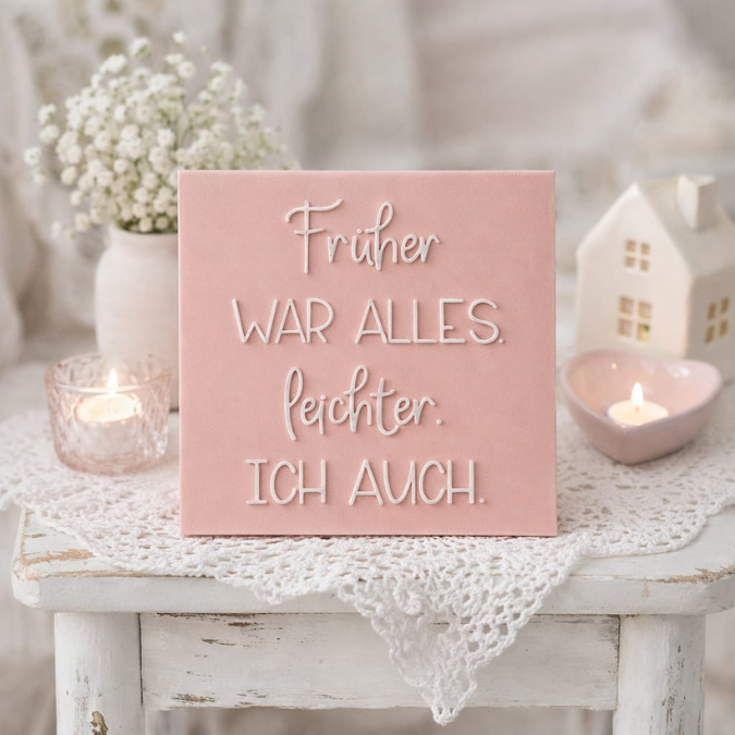 STL 3D Druck Datei Aufsteller Schild Statement Früher war alles leichter. Ich auch. 3DDruck Datei selbstliebe quotes humor lustig – Bild 4
