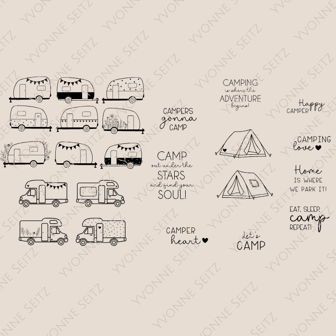 SVG Laser Datei Gravur Bundle Camping Wohnmobil Campingglück Camper Unterwegs daheim Laserdatei Plotterdatei englisch