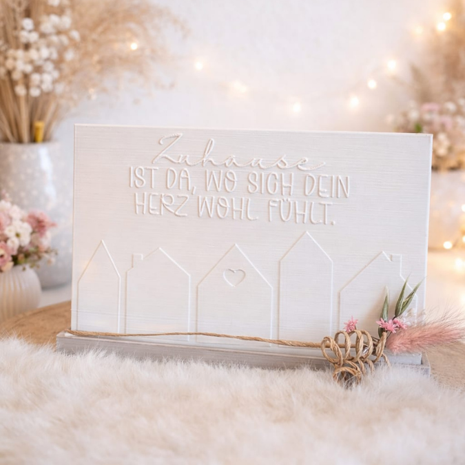 3D Druck Datei STL XXL Windlicht für beliebige LED Lichter Rechteckig Zuhause ist da, wo sich dein herz wohlfühlt + Sockel 240x100mm 3D-Druck – Bild 7
