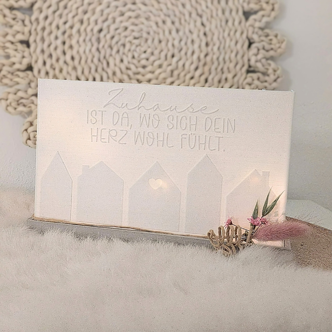 3D Druck Datei STL XXL Windlicht für beliebige LED Lichter Rechteckig Zuhause ist da, wo sich dein herz wohlfühlt + Sockel 240x100mm 3D-Druck – Bild 5