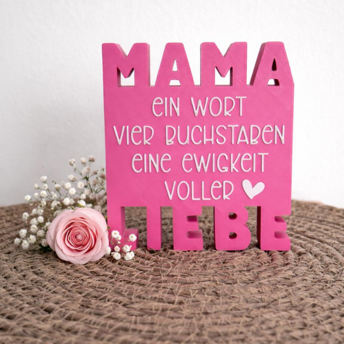 STL 3D Druck Datei Aufsteller in 2 Designs Mama Papa Muttertag Vatertag Geschenkidee Schriftzug ein Wort, vier Buchstaben... 3D-Druck Datei – Bild 4