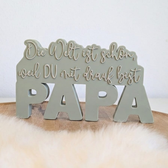 STL 3D Druck Datei Aufsteller in 2 Designs Mama Papa Muttertag Vatertag Geschenkidee Schriftzug die Welt ist schön weil du... 3D-Druck Datei – Bild 3