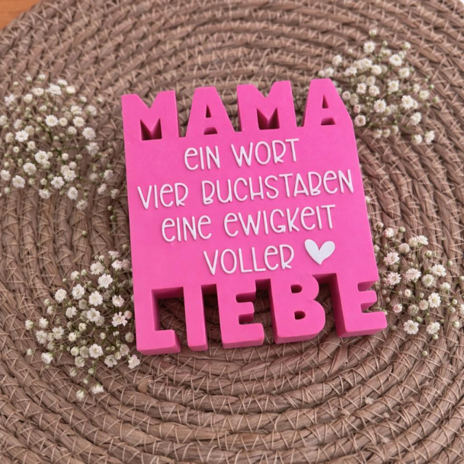 STL 3D Druck Datei Aufsteller in 2 Designs Mama Papa Muttertag Vatertag Geschenkidee Schriftzug ein Wort, vier Buchstaben... 3D-Druck Datei – Bild 7