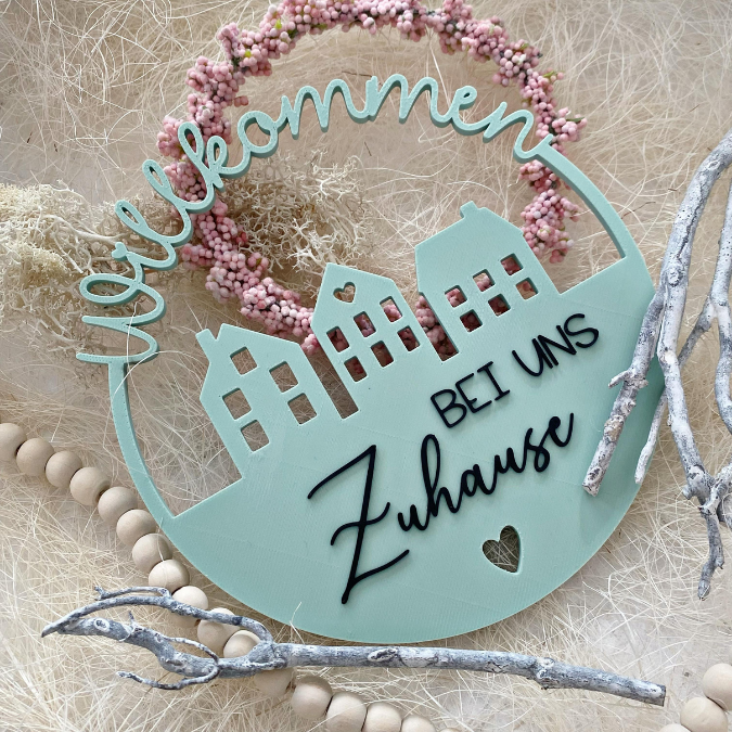 STL 3D Druck Datei Kränze 3 Designs Willkommen bei uns zuhause inkl Blanko zum personalisieren 3D-Datei 3D-Druck Vorlage Kranz Türkranz – Bild 6