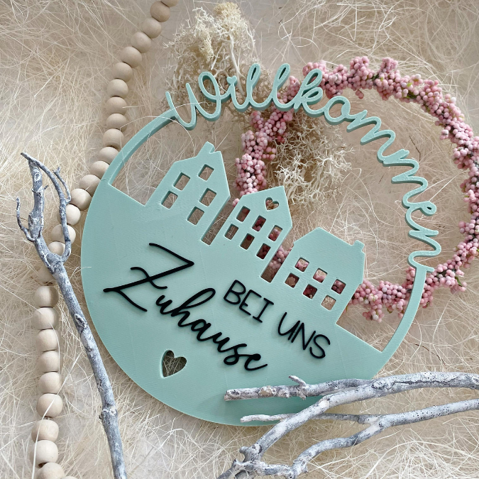 STL 3D Druck Datei Kränze 3 Designs Willkommen bei uns zuhause inkl Blanko zum personalisieren 3D-Datei 3D-Druck Vorlage Kranz Türkranz – Bild 4