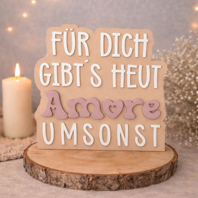 STL 3D Druck Datei 3er Set Schriftzug Schild zum hängen & Herzstecker Statement "Für dich gibts heut Amore umsonst" 3D-Druck Datei Quote – Bild 5