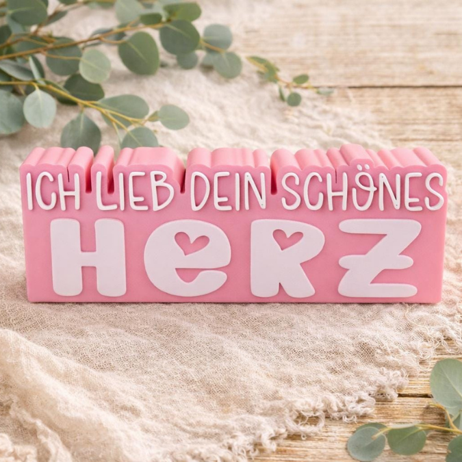STL 3D Druck Datei Schriftzug Statement "Ich lieb dein schönes Herz" quote Geschenkidee Geburtstag Beste Freundin 3D-Druck Datei Aufsteller
