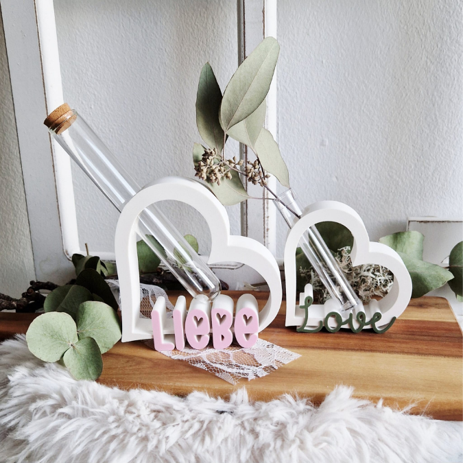 STL 3D Druck Datei 4 Designs Herz für Reagenzglas Herzen Hochzeit Liebe Romantik 3D-Datei Gastgeschenk Tischdeko Valentinstag