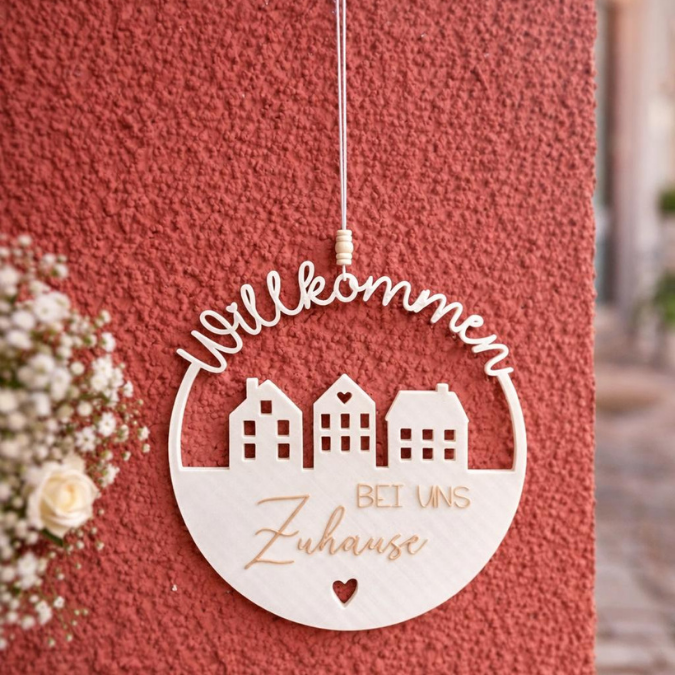 STL 3D Druck Datei Kränze 3 Designs Willkommen bei uns zuhause inkl Blanko zum personalisieren 3D-Datei 3D-Druck Vorlage Kranz Türkranz – Bild 7