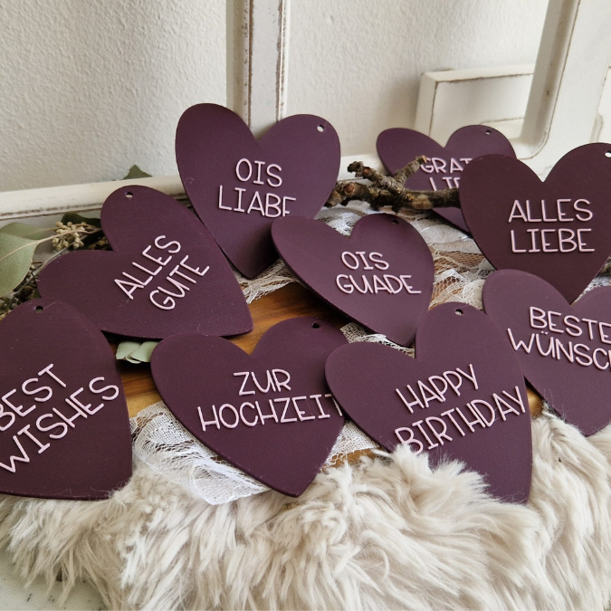 STL 3D Druck Datei Anhänger Herzen 9er Set Geschenkanhänger 3D-Druck Datei Ois Guade Best wishes Gratuliere zu verschiedenen Anlässen – Bild 3