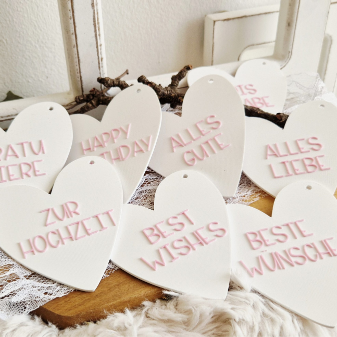 STL 3D Druck Datei Anhänger Herzen 9er Set Geschenkanhänger 3D-Druck Datei Ois Guade Best wishes Gratuliere zu verschiedenen Anlässen – Bild 5