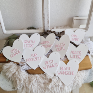 STL 3D Druck Datei Anhänger Herzen 9er Set Geschenkanhänger 3D-Druck Datei Ois Guade Best wishes Gratuliere zu verschiedenen Anlässen