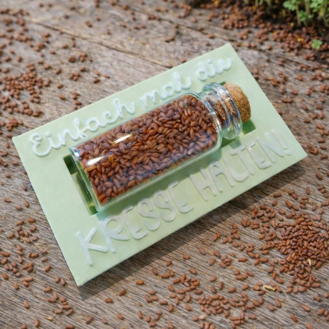 3D Druck Datei 3MF für Bambu 3er Set Kressebox Schriftzug und Halter für Kressesamen "Einfach mal die Kresse halten" 3D-Druck Datei – Bild 8
