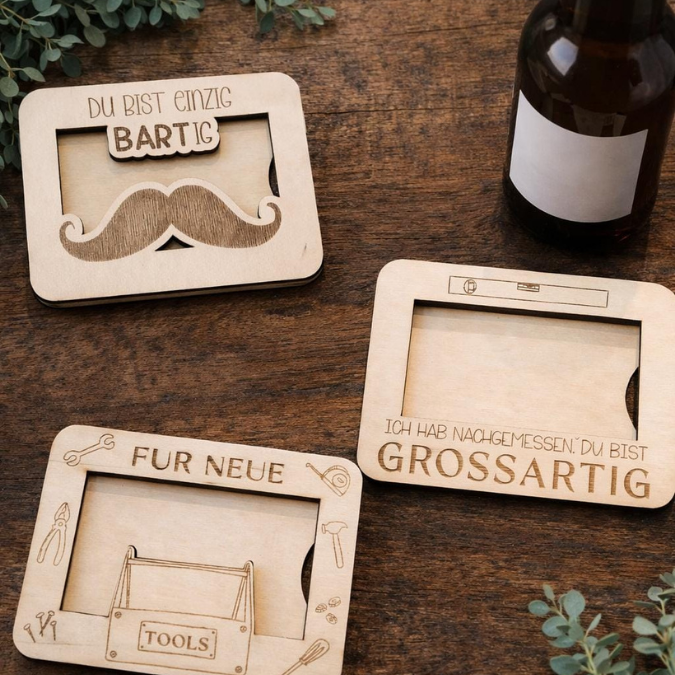 9 Designs Laserdatei Verpackung für Gutscheinkarten Gutscheine Geld Männer Mann Papa Ec Kartengröße Geldgeschenk Wunschgutschein SVG Datei – Bild 3