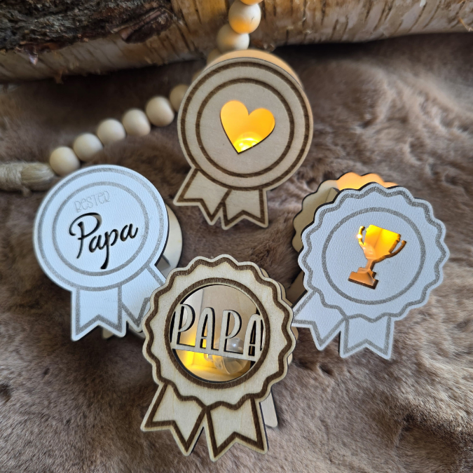 SVG Laser Datei 4 designs Mini Licht-Medaillen für Ballonlicht Geschenkidee für Papa Vatertag Opa Mann SVG Laserdatei Männergeschenk – Bild 3