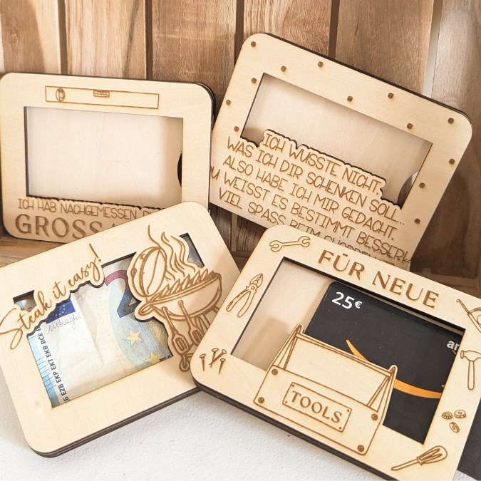 9 Designs Laserdatei Verpackung für Gutscheinkarten Gutscheine Geld Männer Mann Papa Ec Kartengröße Geldgeschenk Wunschgutschein SVG Datei – Bild 11